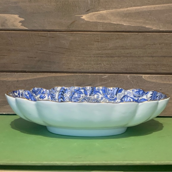 James Kent Old Foley Blue White Paisley Leaf Trinket Relish Dish W/Gold England - Picture 4 of 16